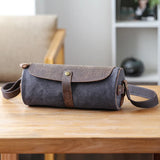 Canvas Leather Crossbody Bucket Bag Retro Shoulder Messenger Purse