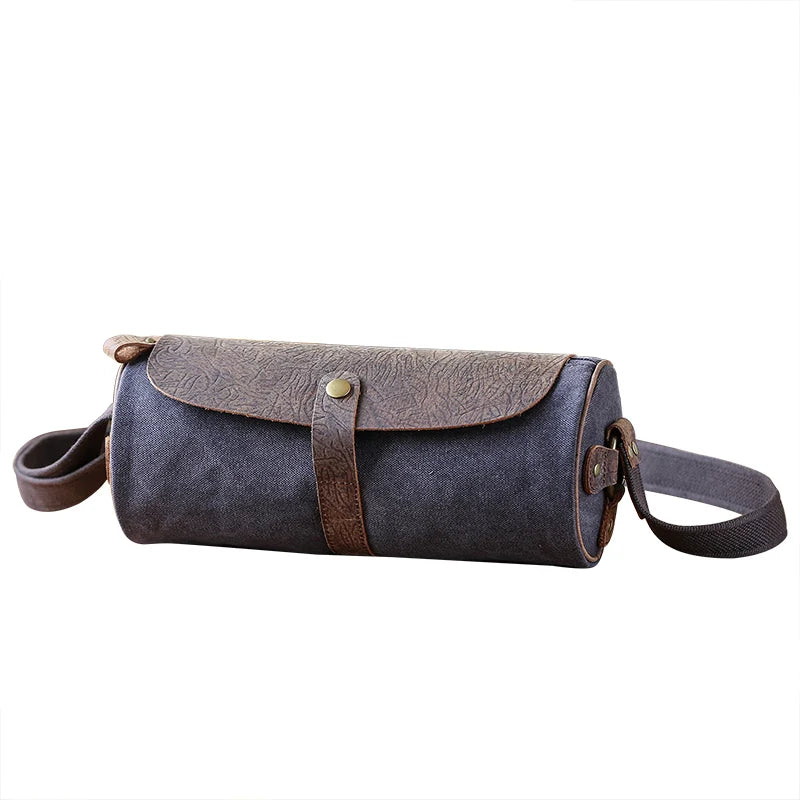 Canvas Leather Crossbody Bucket Bag Retro Shoulder Messenger Purse