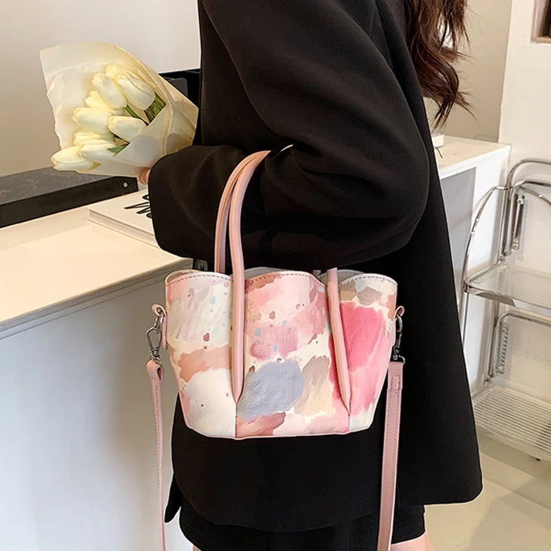 Cartoon Print Crossbody Bag Portable Shoulder Handbag Female PU Wallet