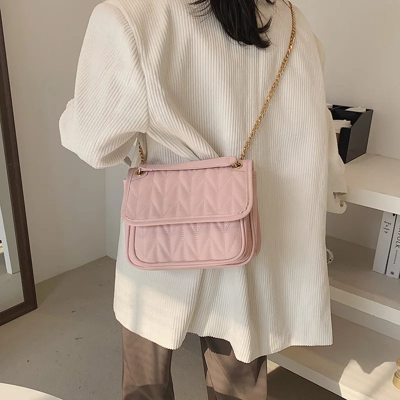 Leather Crossbody Messenger Bag for Women with Chain Strap