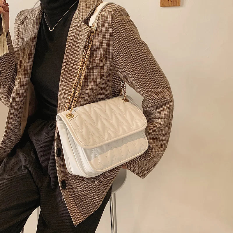 Leather Crossbody Messenger Bag for Women with Chain Strap