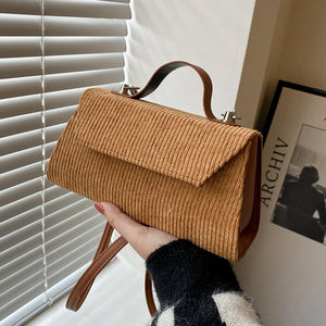 Corduroy Vintage Shoulder Bag Small Flap Handbag for Women