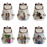 Cartoon Girlfriends Sisters Print Linen Women Backpack