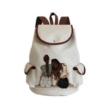 Cartoon Girlfriends Sisters Print Linen Women Backpack