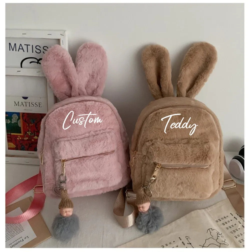Bear Ears Fluffy Bunny Mini Backpack for Girls