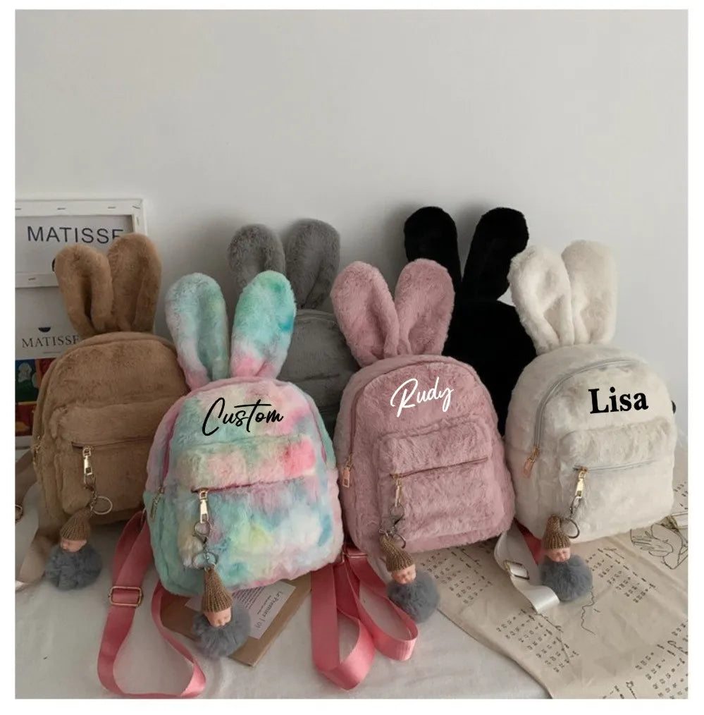Bear Ears Fluffy Bunny Mini Backpack for Girls