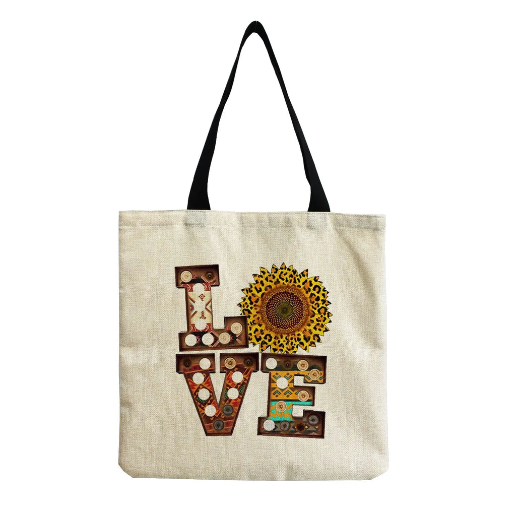 Cartoon Love Printed Handbags Eco Friendly Foldable Outdoor Shopping Bag Women S