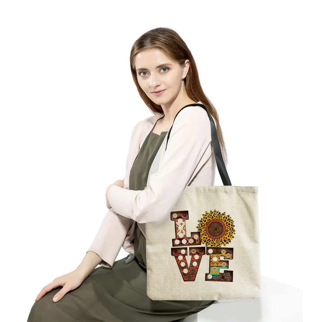 Cartoon Love Printed Handbags Eco Friendly Foldable Outdoor Shopping Bag Women S