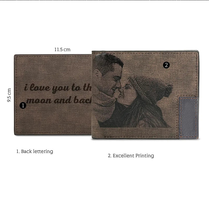 Engraved PU Leather Men's Bifold Wallet with Photo Inscription