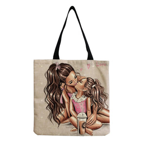 Cartoon Mama Print Travel Beach Bag - High Capacity, Portable Tote
