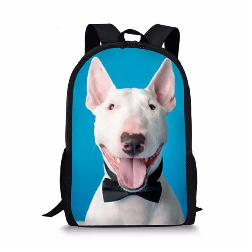 3D Bull Terrier Dogs Printed School Bags for Girls Backpacks Children Book Bags