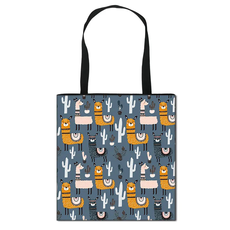 Animal Print Women Shoulder Bag Alpaca Sloth Ferrets Reusable Shopper Bags