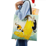Cartoon Cat Print Tote Bag for Women Reusable Shoulder Bags