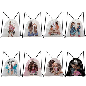 Cartoon Mama Print Drawstring Pocket Eco Shoe Bag Backpack