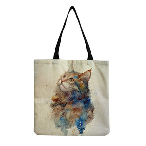 Cat Oil Painting Eco Reusable Handbag Totes