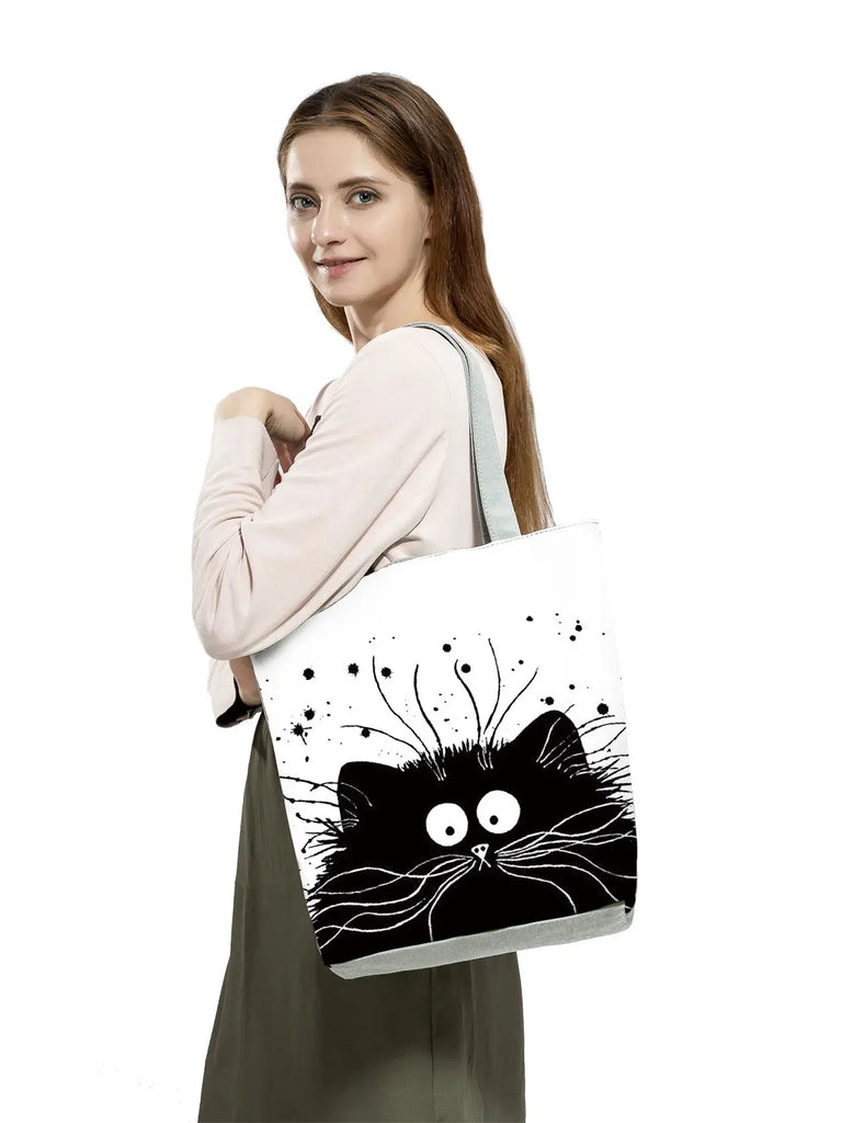 Cat Print Tote Bag for Women Shoulder Handbag Casual Beach Travel
