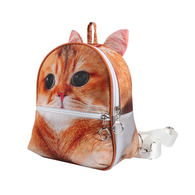 3D Animal Cat Print Backpack Lightweight Travel Rucksack Shoulder Bag