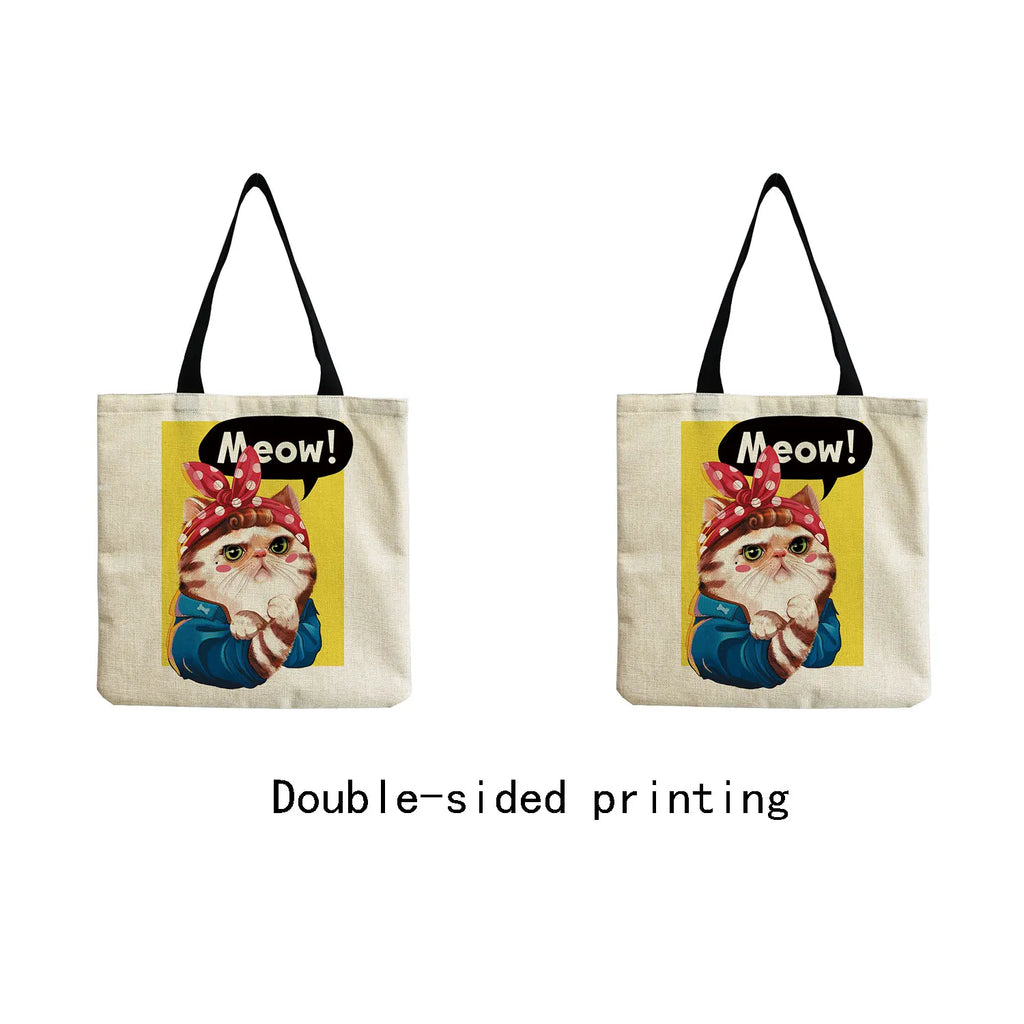 Cat Print Tote Bag Eco Friendly Women Shoulder Bag