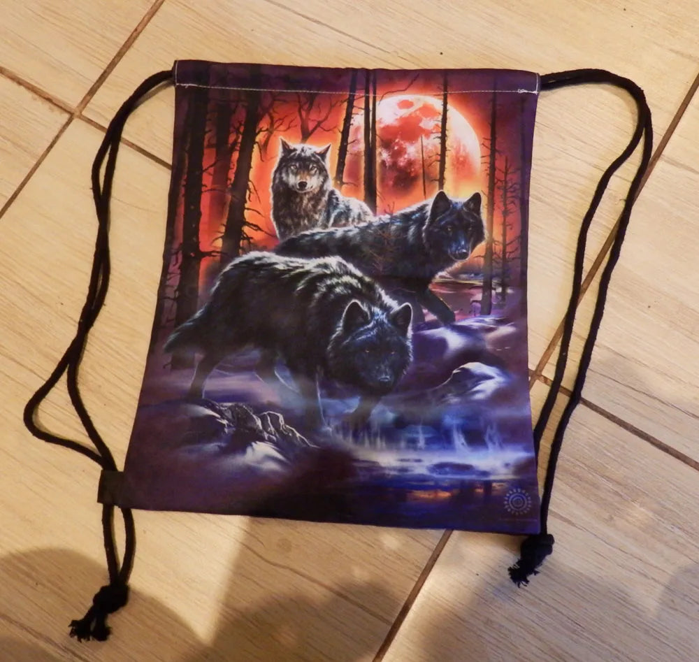 Cat Print Drawstring Bag Women Natural Backpack