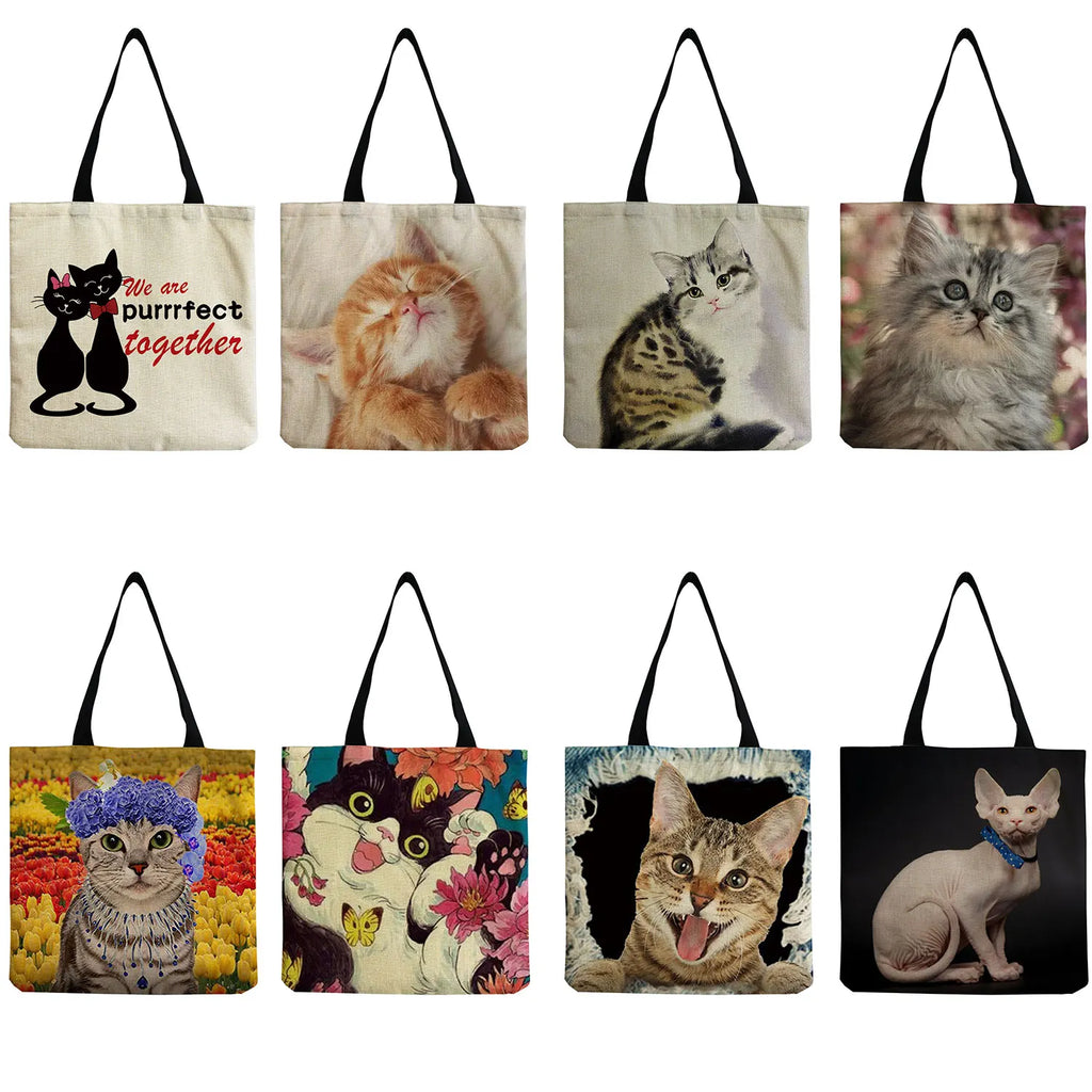 Cat Print Shoulder Bag Teacher Gift Tote Bag