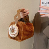 Corduroy Mini Bag with Donut Pendant - Women's Crossbody Tote