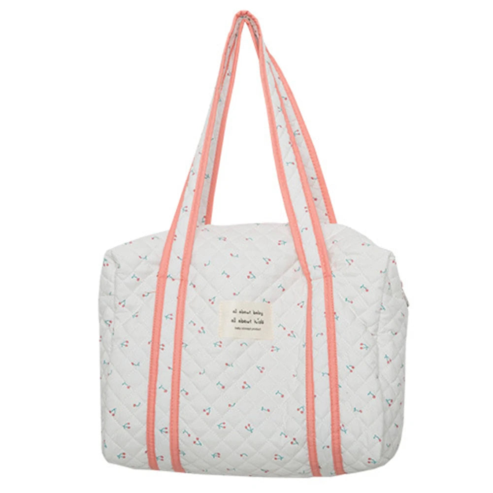 Bear Flower Embroidery Pattern Baby Beige Diaper Handbag