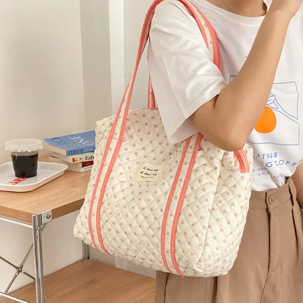 Bear Flower Embroidery Pattern Baby Beige Diaper Handbag
