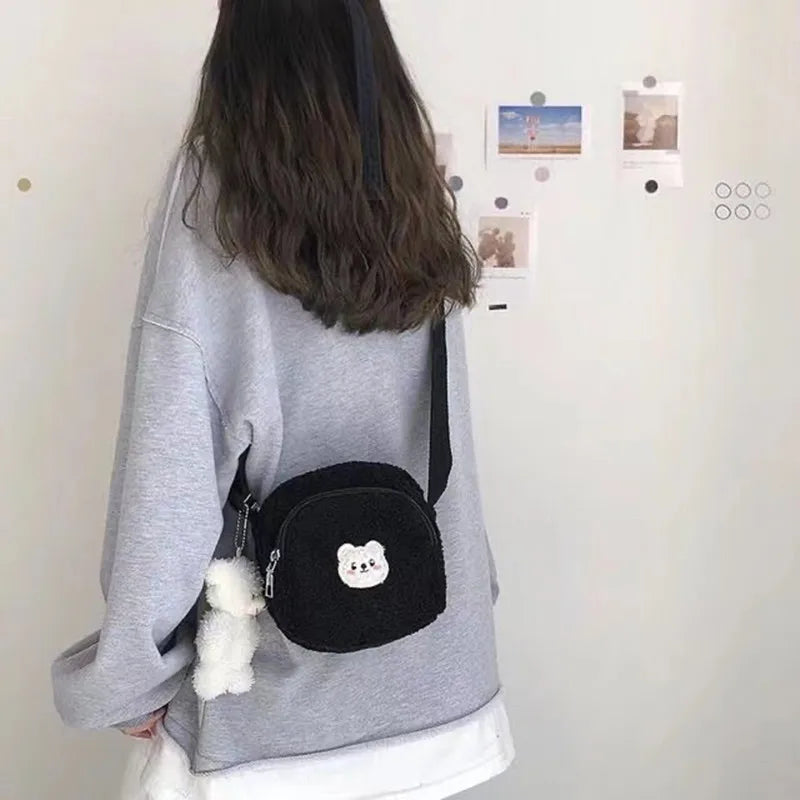 Bear Messenger Bag Women Plush Mobile Phone Bags Girls Small Shoulder Bag