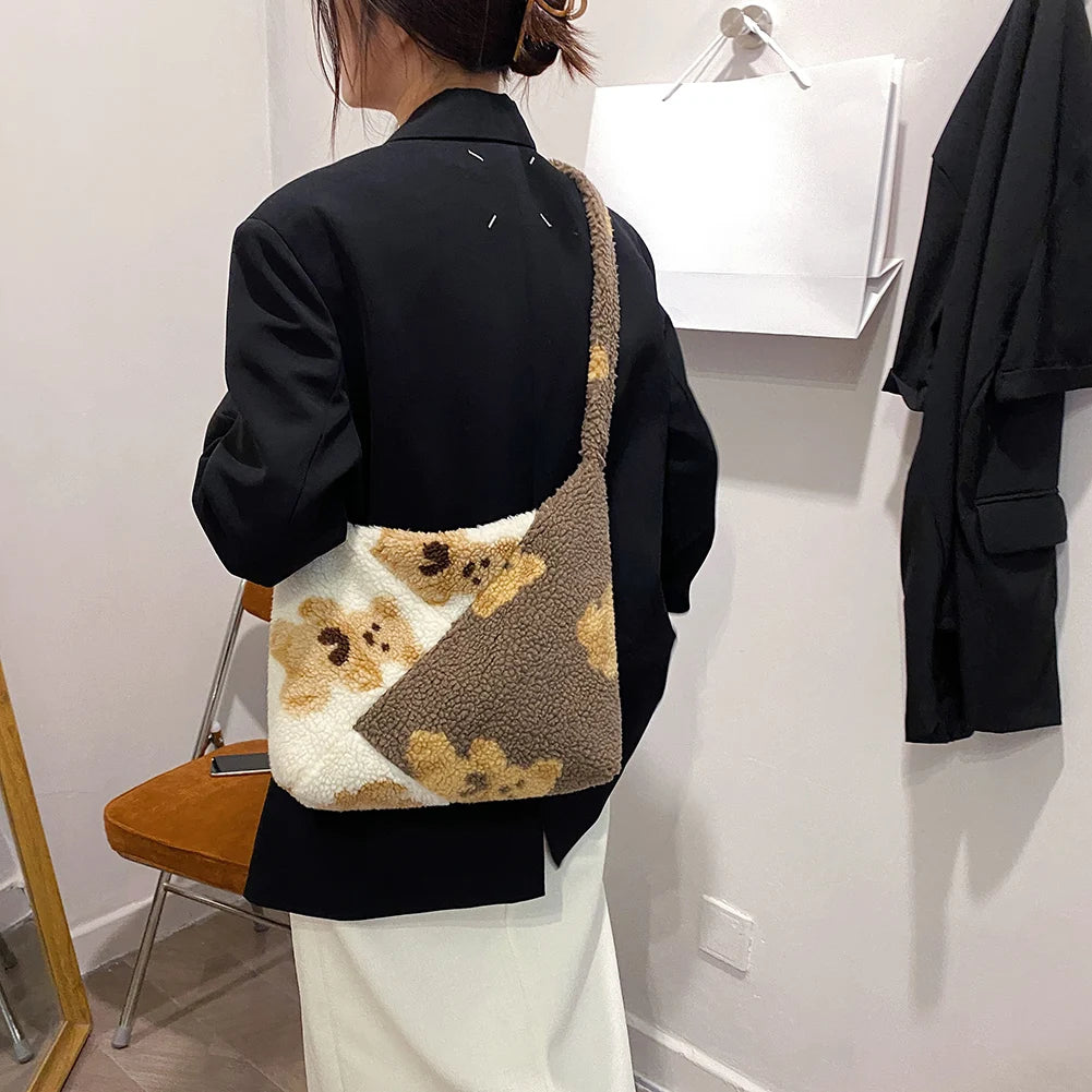 Bear Printing Large Capacity Crossbody Bags Autumn Winter Female Shoulder Bags
