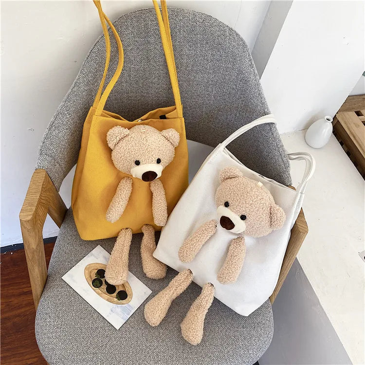 Bear Women Canvas Handbags All-match Ladies Shoulder Bag Large Capacity