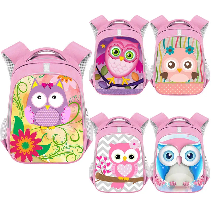 Bird Owl Pattern Girls Backpack Children School Bags Cartoon Canvas