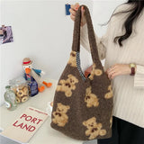 Canvas Handbag Tote Lamb Fabric Shoulder Bag Fur Sheep Print Handbags