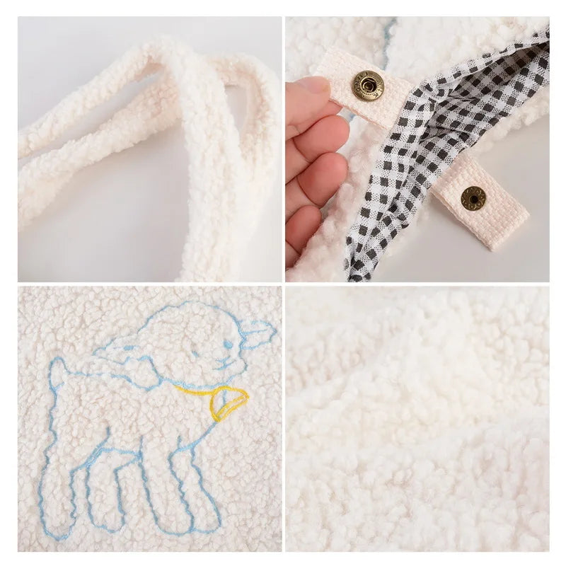 Canvas Handbag Tote Lamb Fabric Shoulder Bag Fur Sheep Print Handbags