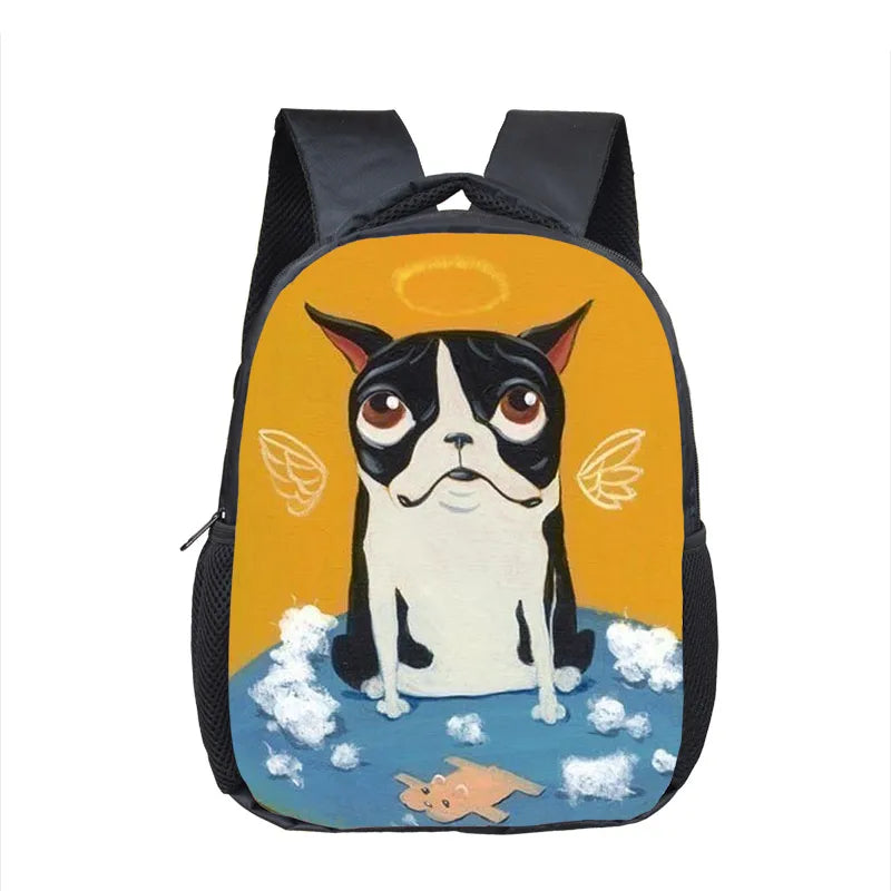 Boston Terrier Backpack Children School Bags Cartoon Dog Boys Girls Book Bag
