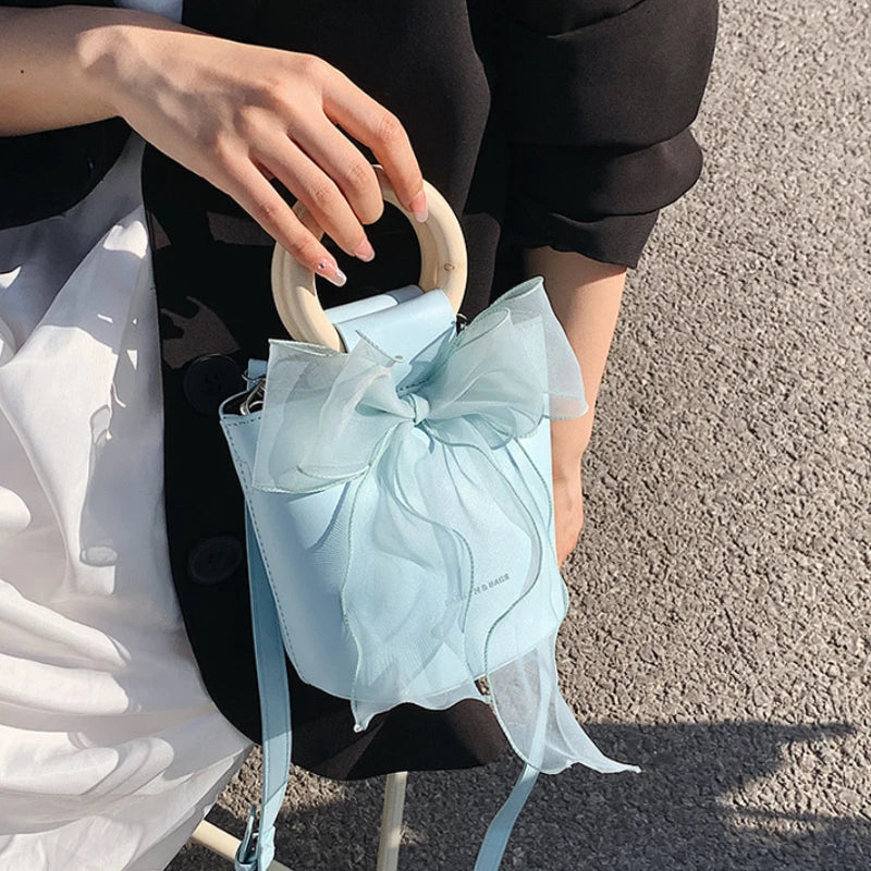 Bow Handbags for Women Mini PU Leather Crossbody Bag