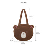 Brown Bear Lamb Fabric Shoulder Tote Bag Soft Handbags