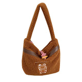 Brown Bear Lamb Fabric Shoulder Tote Bag Soft Handbags