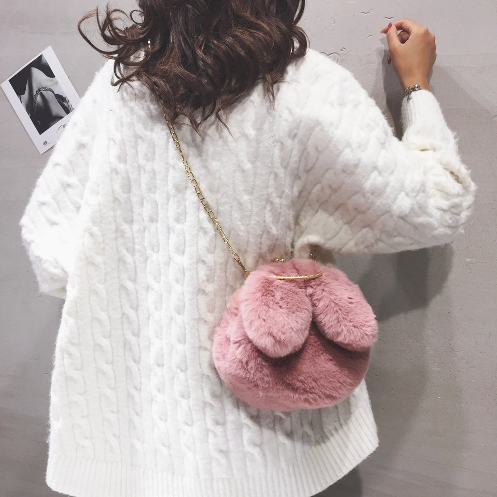 Bunny Ear Plush Bag Handbag Cross-body One Shoulder Bag