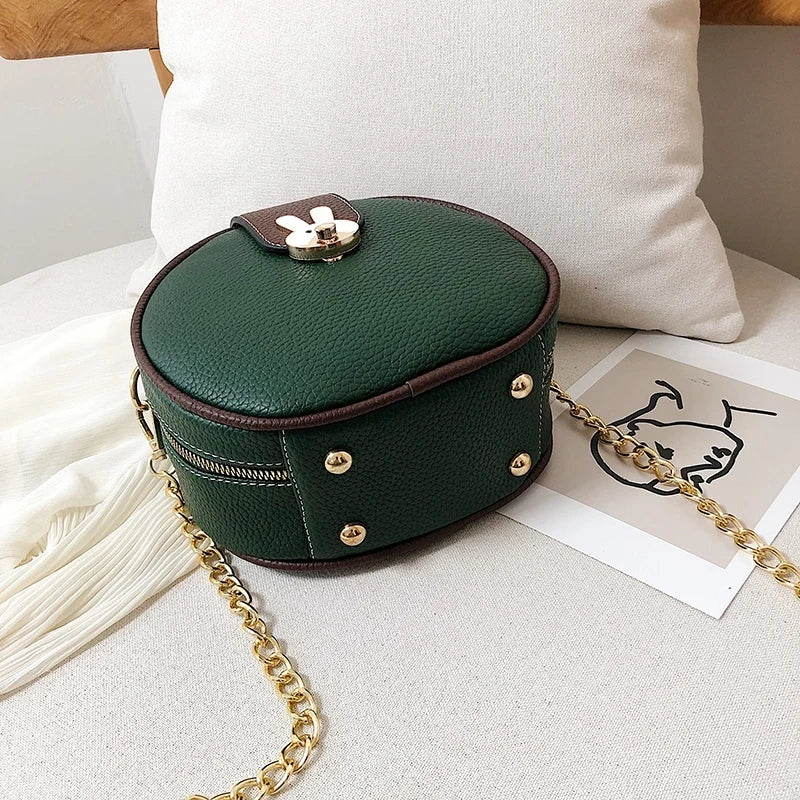 Bunny Women's Handbag Round Crossbody Bag with Metal Chain