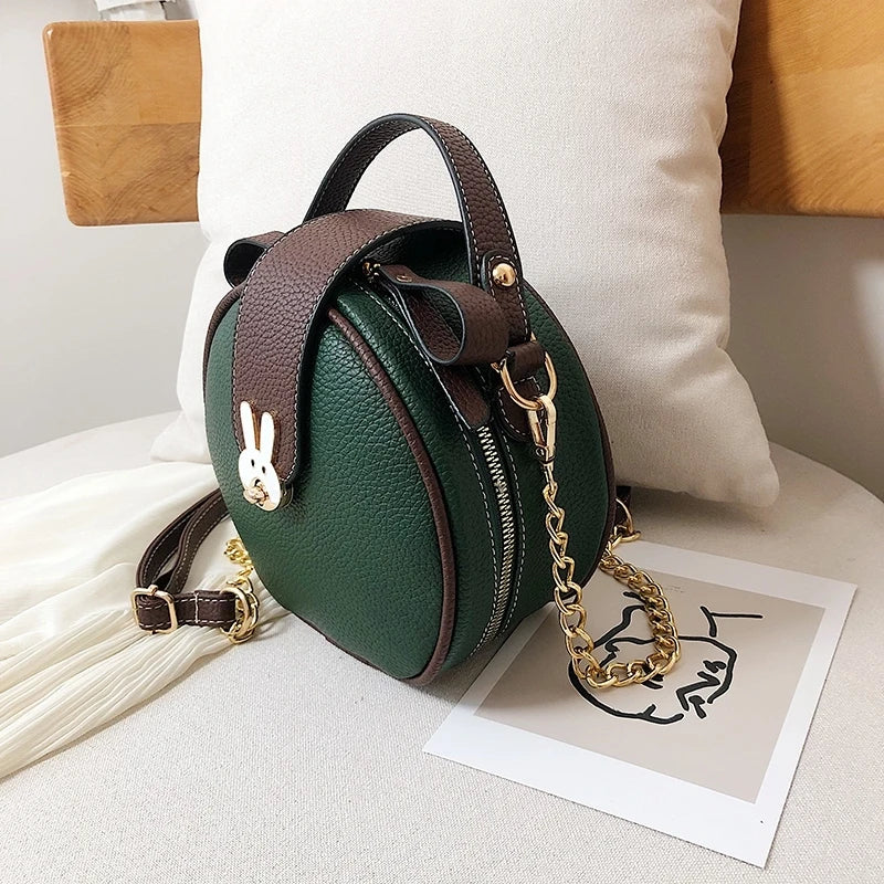 Bunny Women's Handbag Round Crossbody Bag with Metal Chain