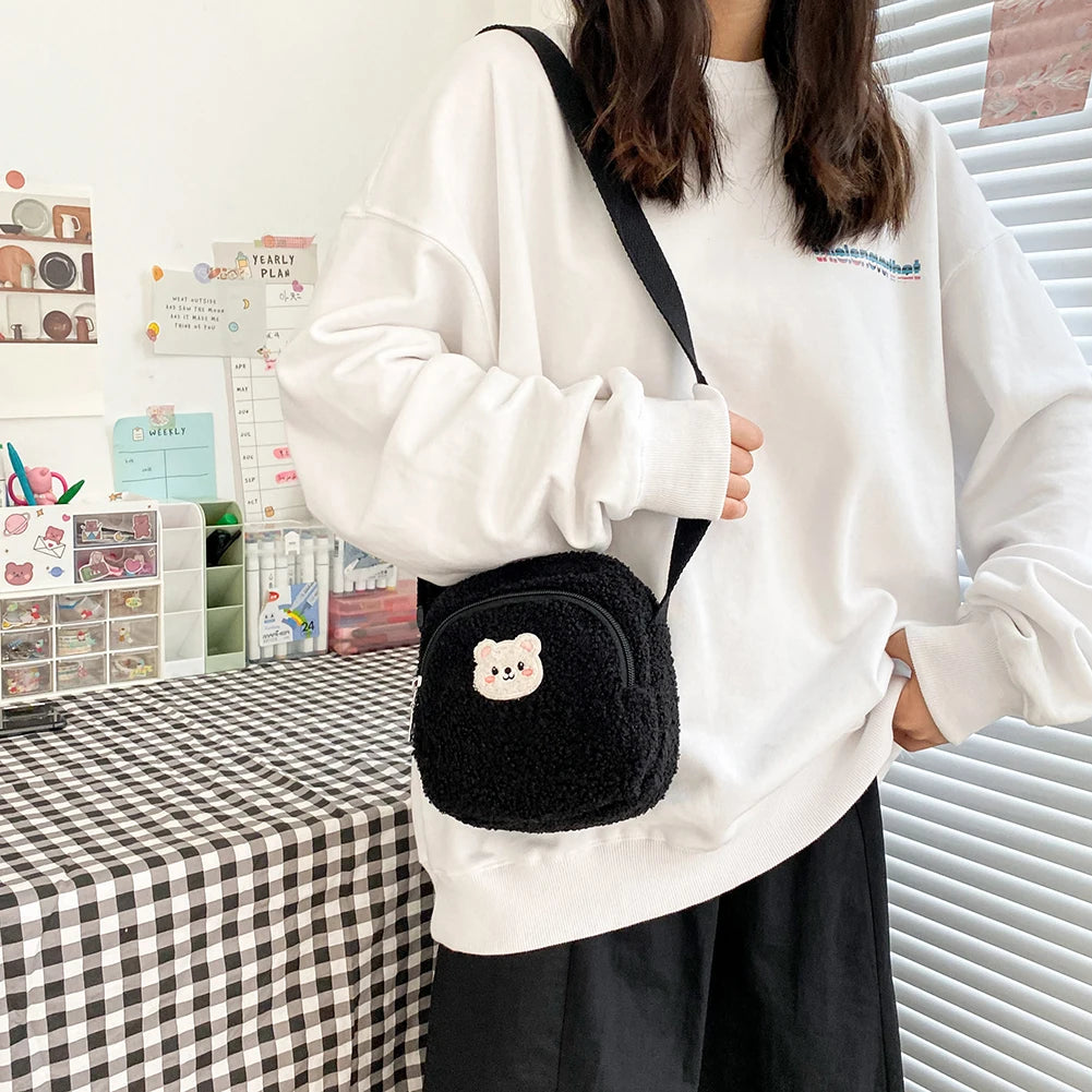 Bear Small Crossbody Bags for Women Plush Messenger Shoulder Bags