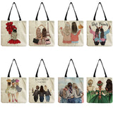 Cartoon Girl Print Tote Reusable Shoulder Bags Girlfriends And Sisters
