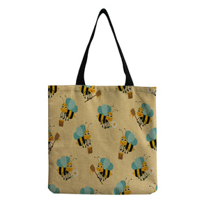 Cartoon Bee Floral Print Casual Bags Eco Friendly Shopper Bags