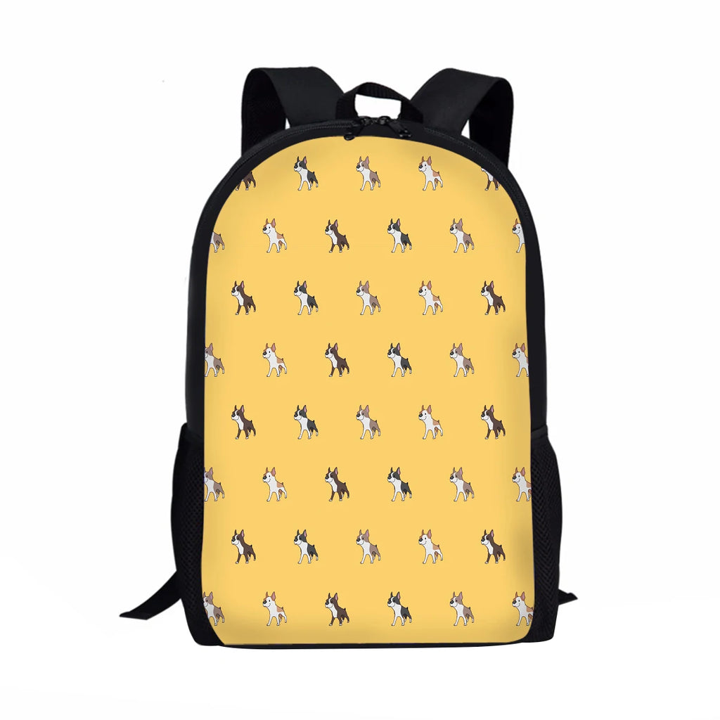 Cartoon Boston Terrier School Backpack for Boys Girls