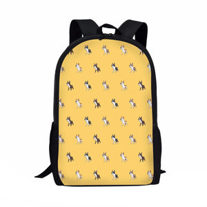 Cartoon Boston Terrier Printing School Backpack for Boys Girls
