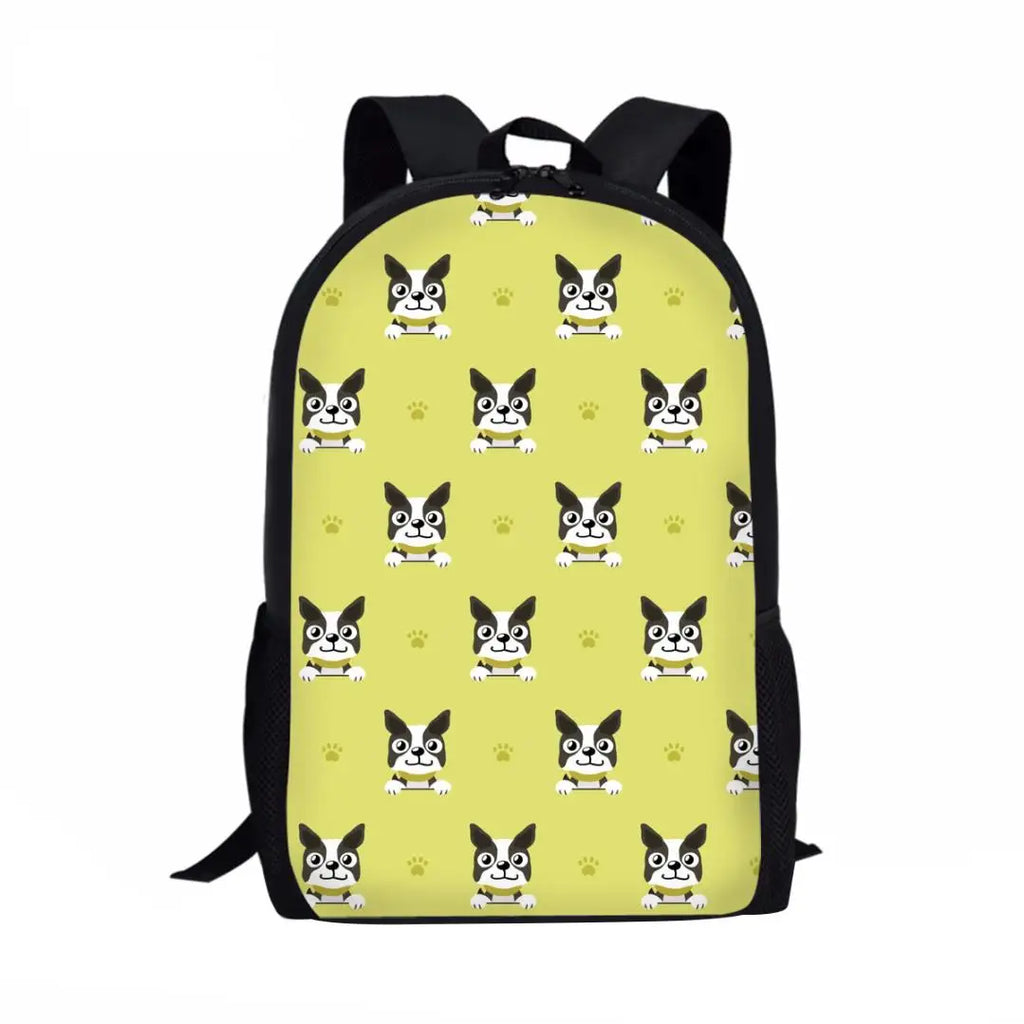 Cartoon Boston Terrier School Backpack for Boys Girls