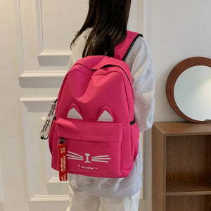 Cartoon Cat Ear Nylon Backpack Schoolbag for Girls