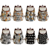 Cartoon Cat Print Women Casual Bag Linen Fabric Book Bag Large Capacity Backpack