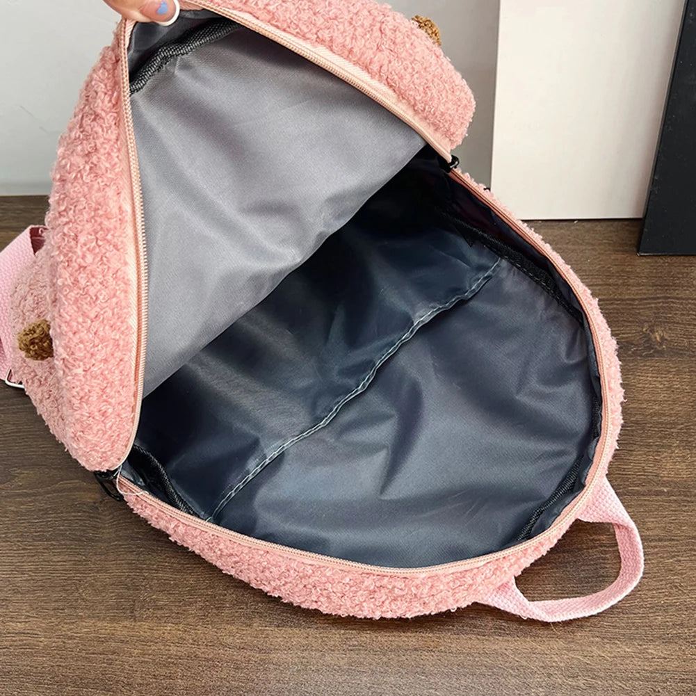 Cartoon Girls Fleece Backpack Parent Child School Bags Rucksack