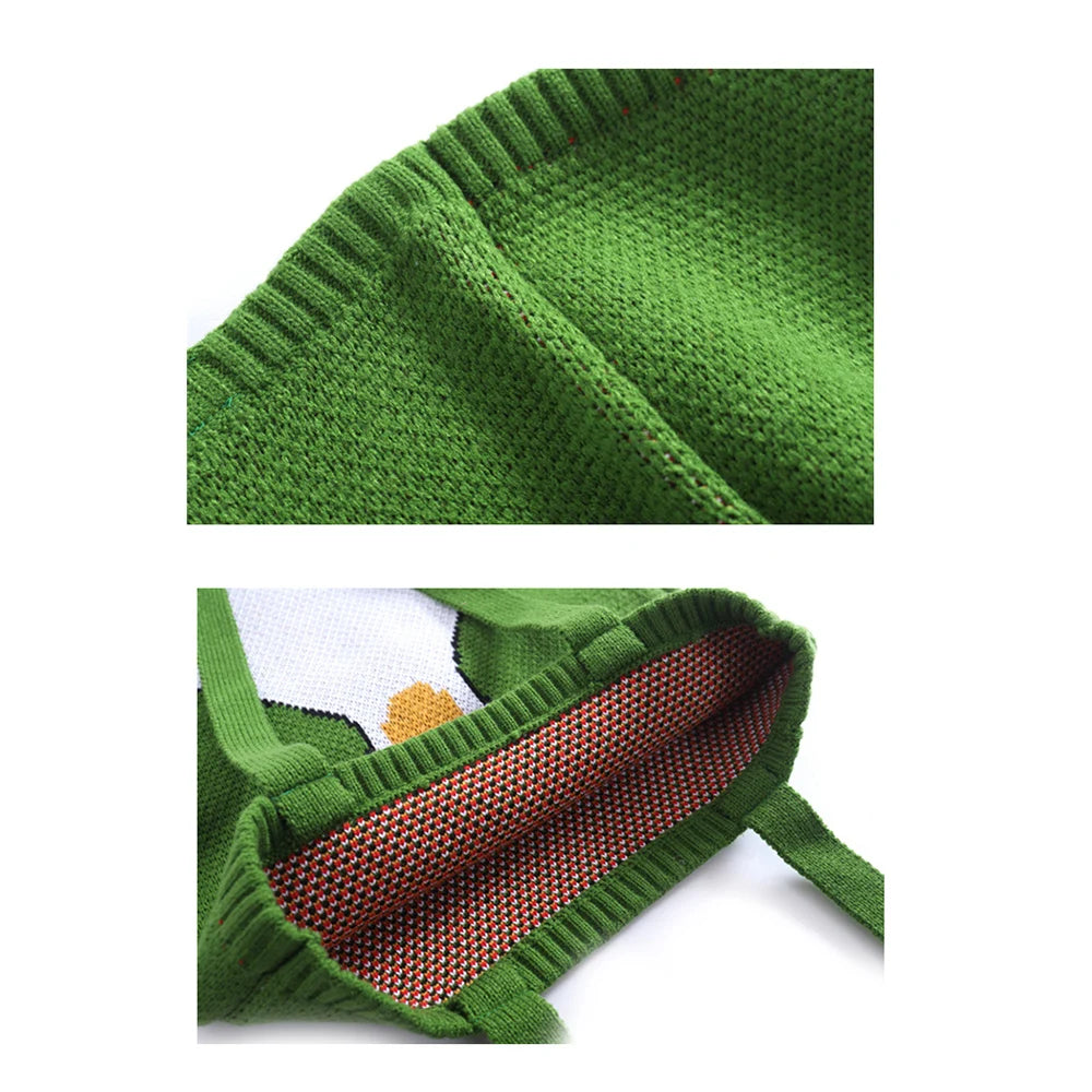Cartoon Duck Green Tote Bag Crochet Knitting Shopping Women Top-handle Shoulder